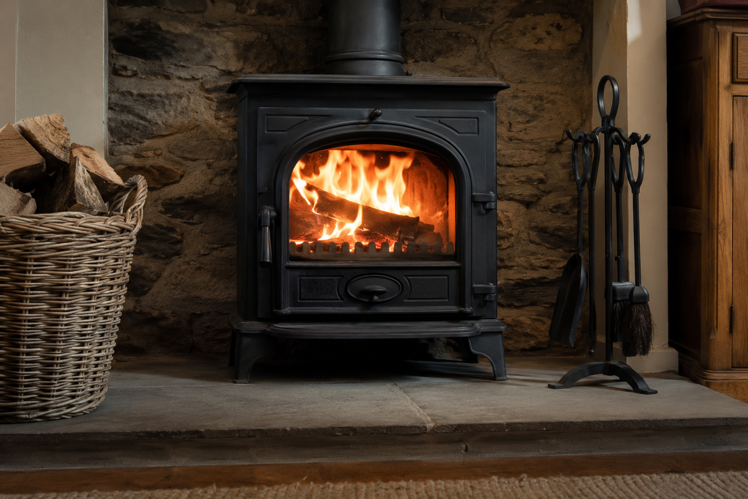 Cosy log burner fireplace